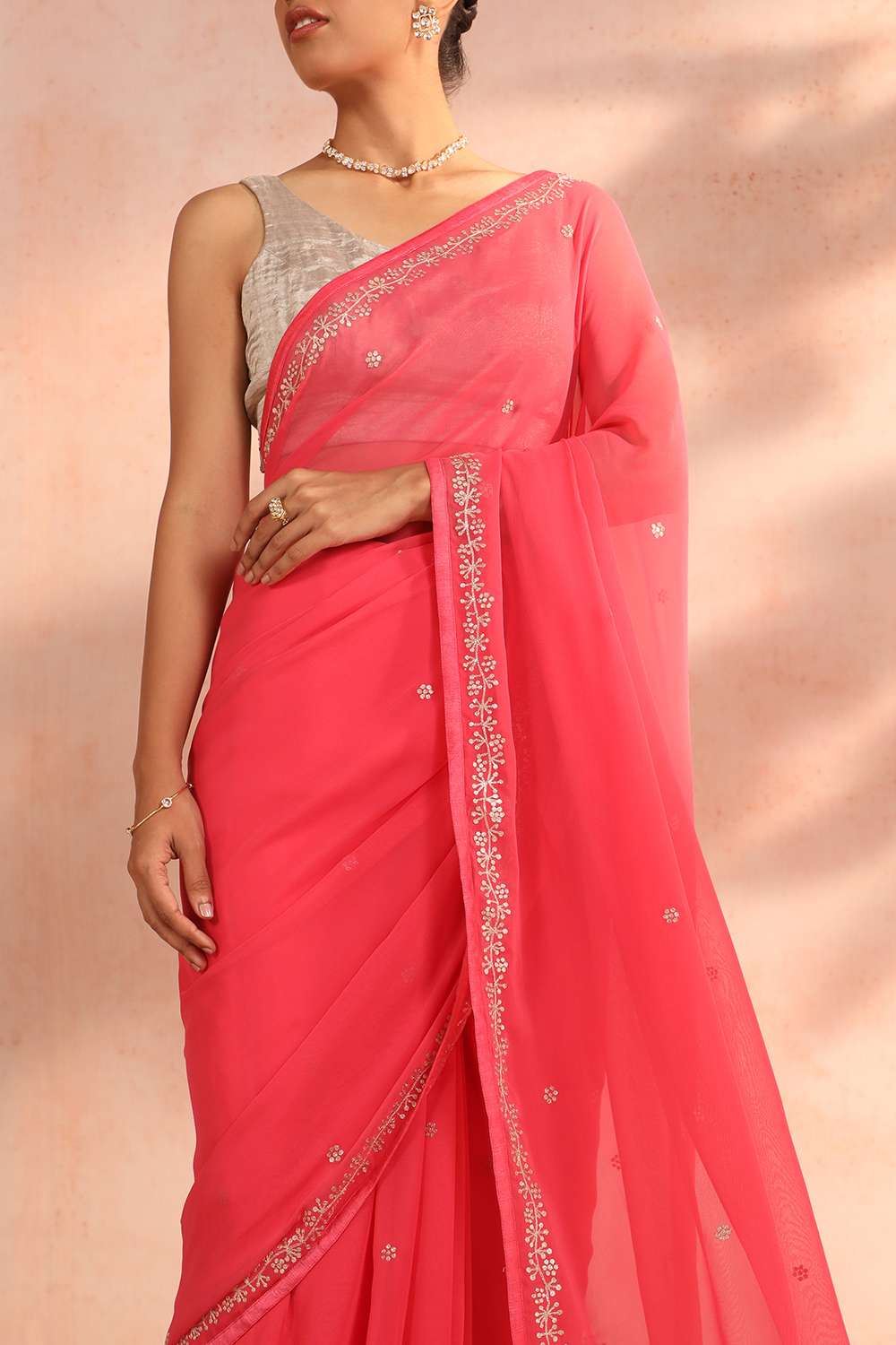 Pink Bengal Viscose Georgette Aari Embroidery Saree image number null