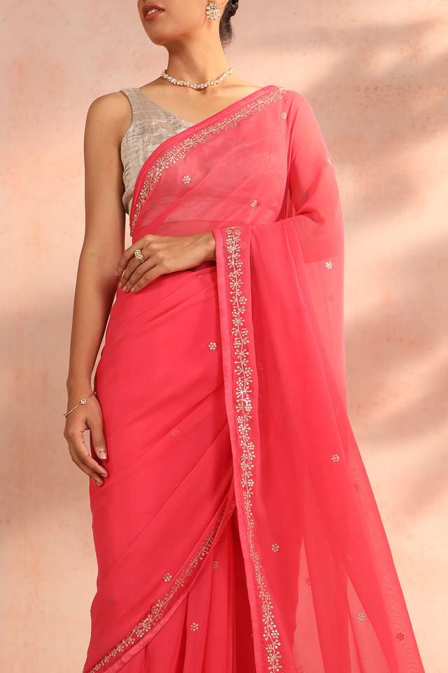 Pink Bengal Viscose Georgette Aari Embroidery Saree thumbnail image number null