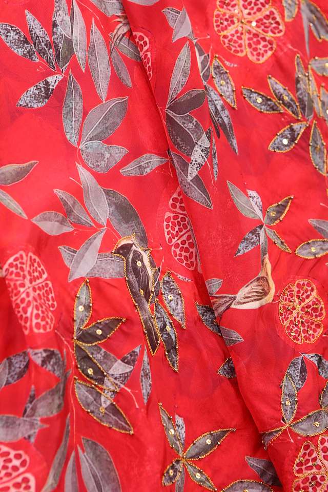 Red Printed Pure Silk Saree thumbnail image number null