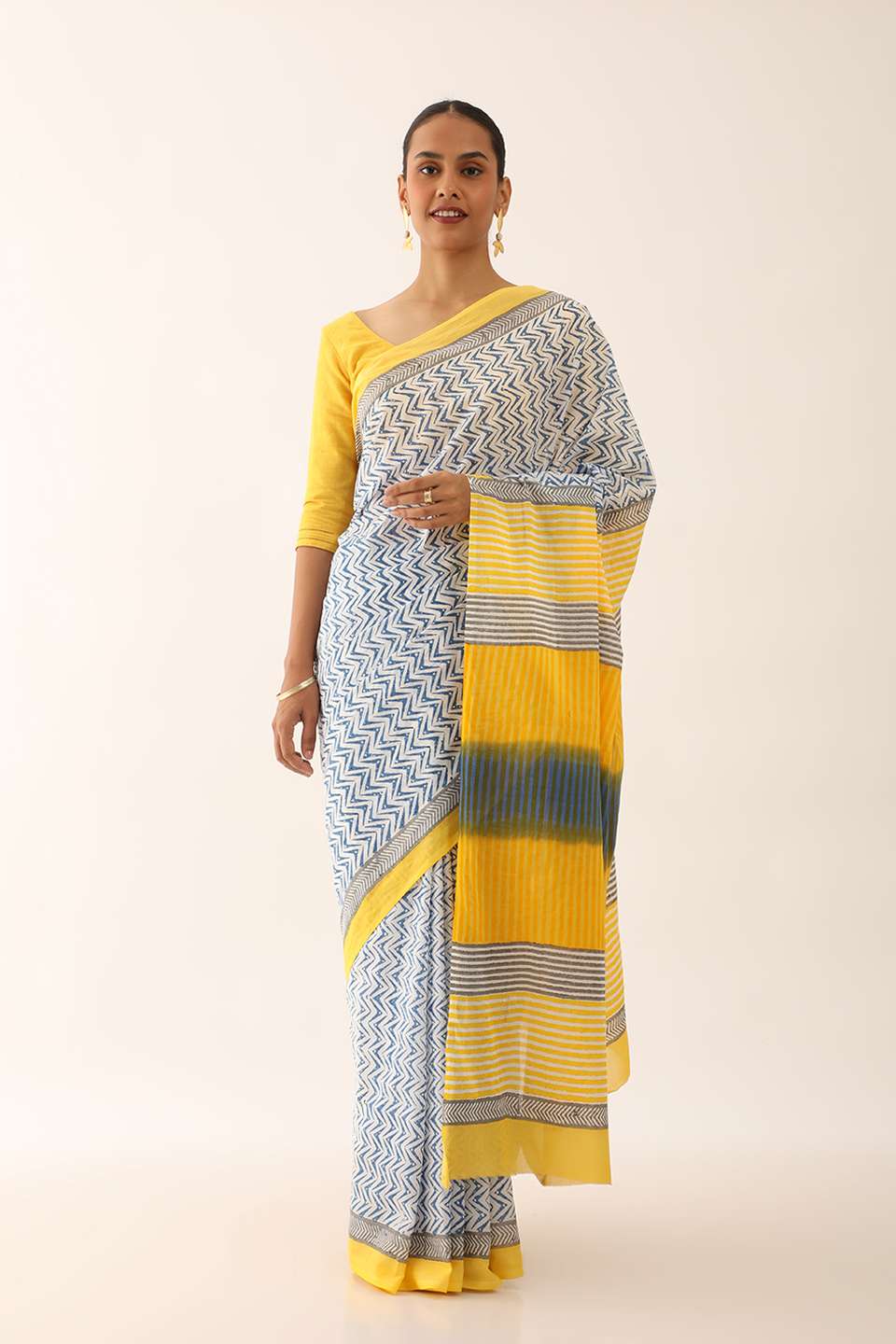 Blue Craft Pure Cotton Block Printed Saree