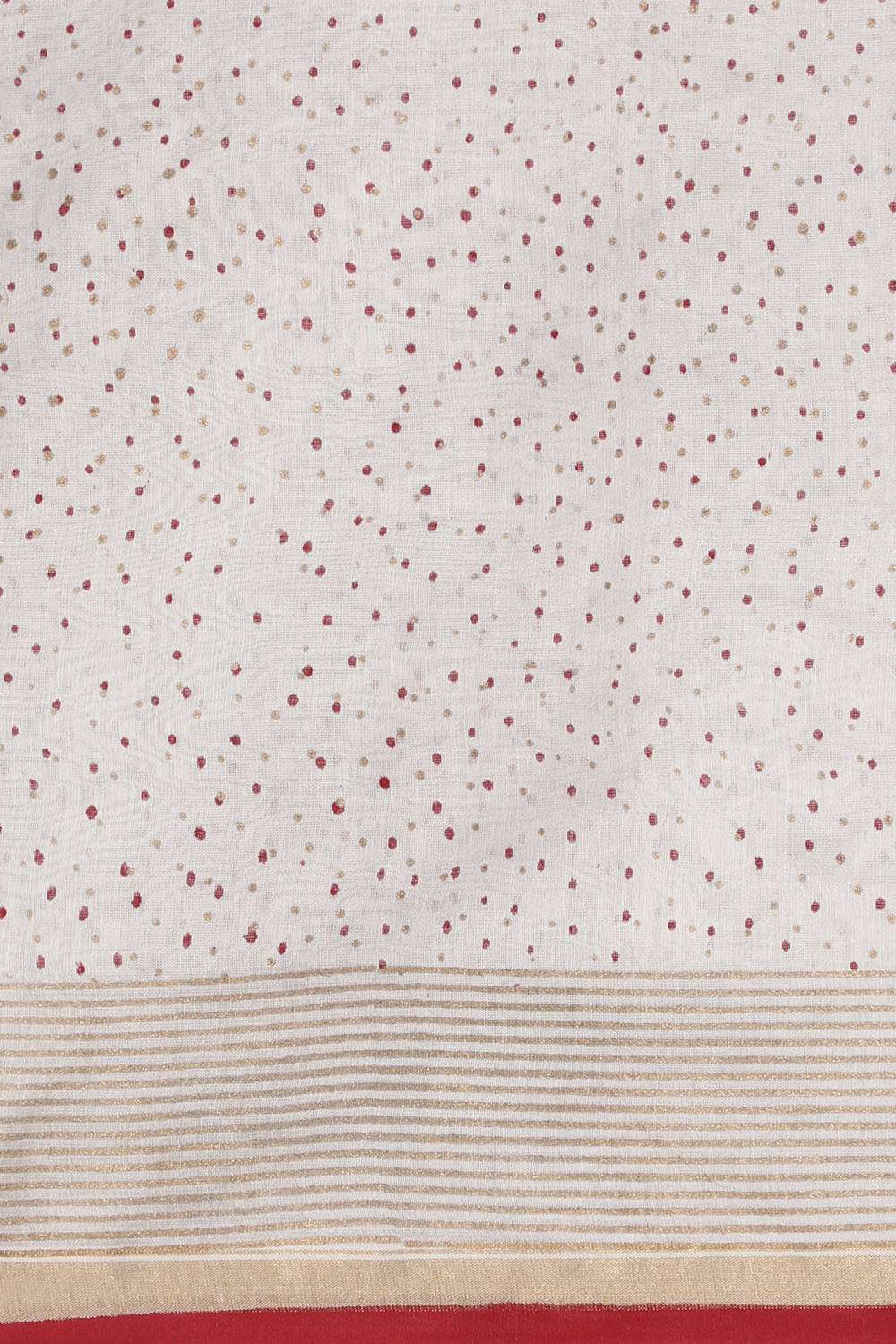 Off White and Red Pure Silk Cotton Hand Printed Saree image number null