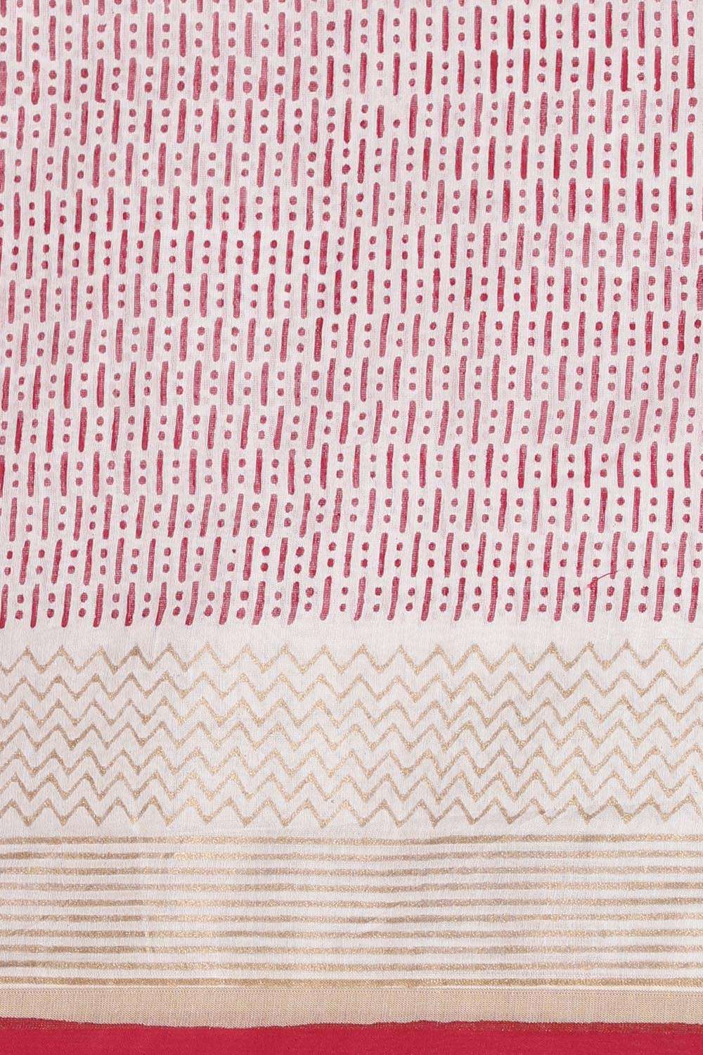 Off White and Red Pure Silk Cotton Hand Printed Saree image number null