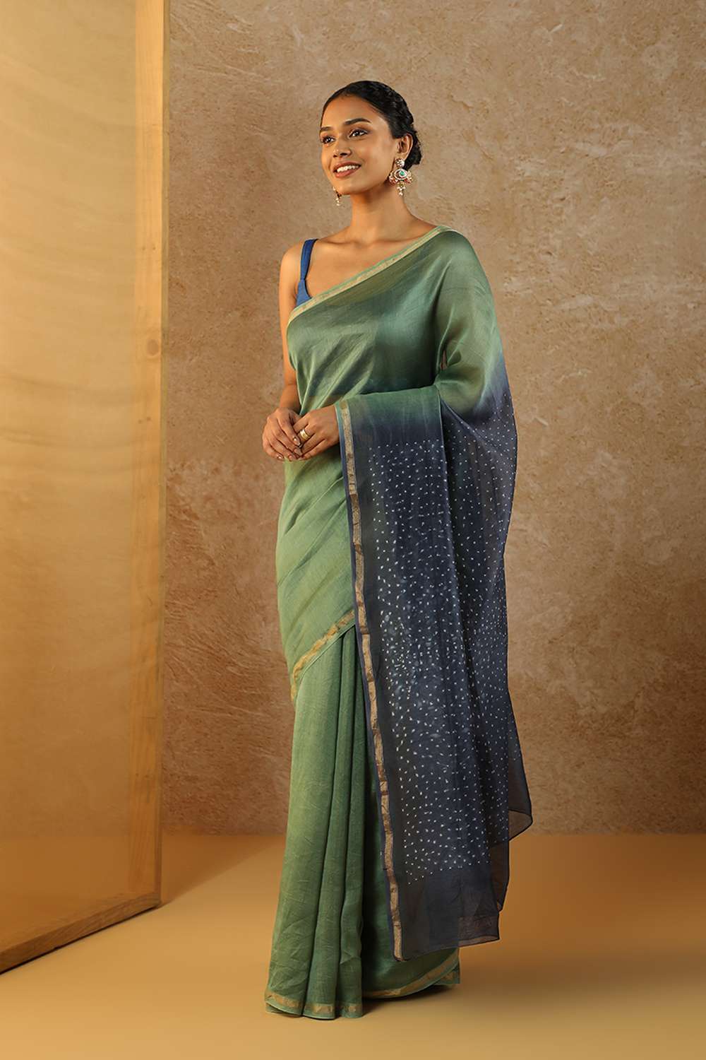 Green Rajasthan Pure Silk Cotton Tie & Dye Shibori Saree image number null