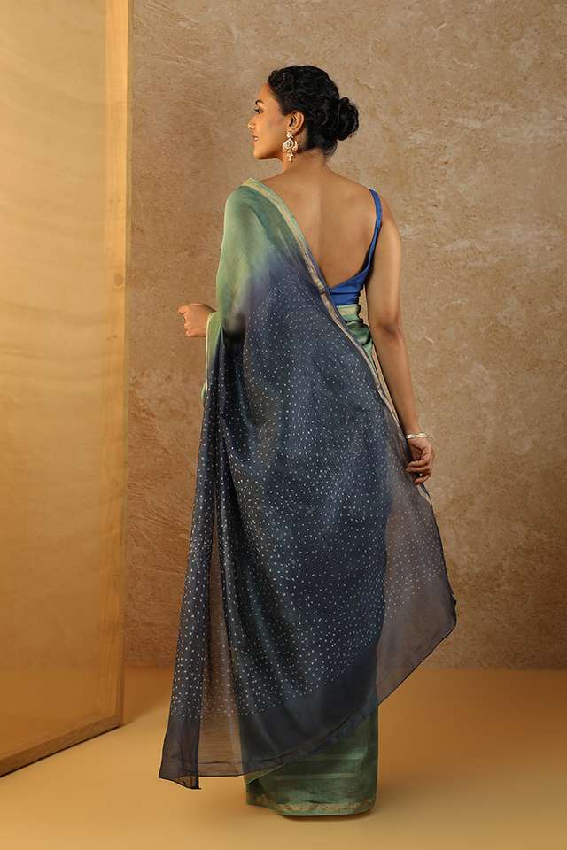 Green Rajasthan Pure Silk Cotton Tie & Dye Shibori Saree thumbnail image number null