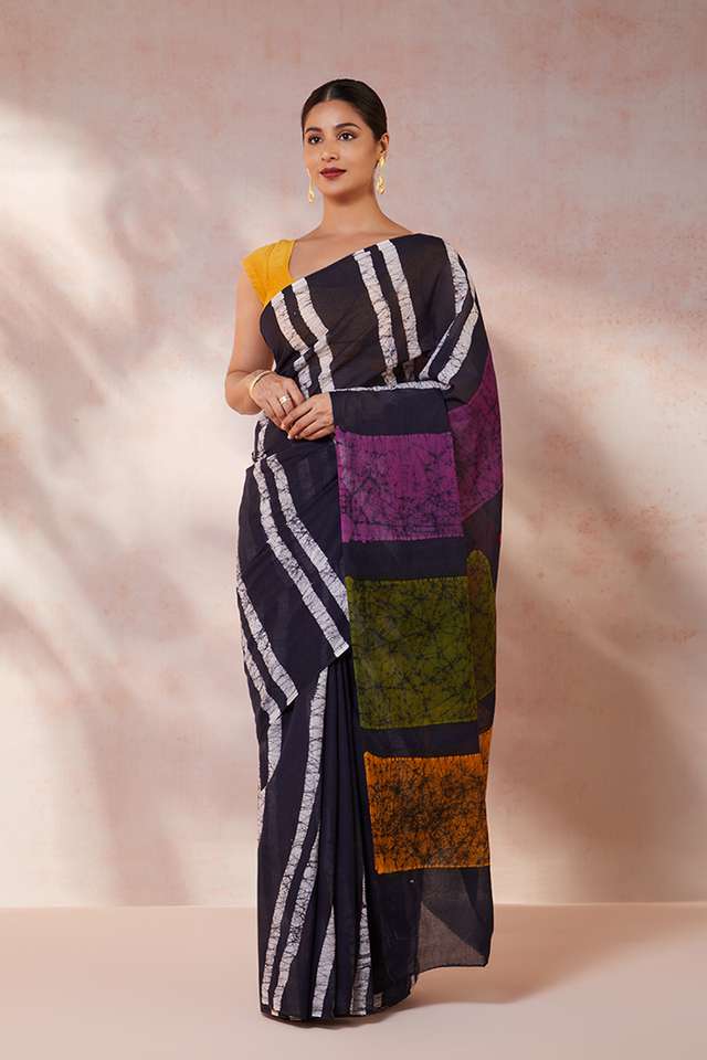Black Pure Cotton Batik Saree image number