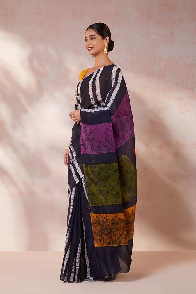 Black Pure Cotton Batik Saree thumbnail image number null