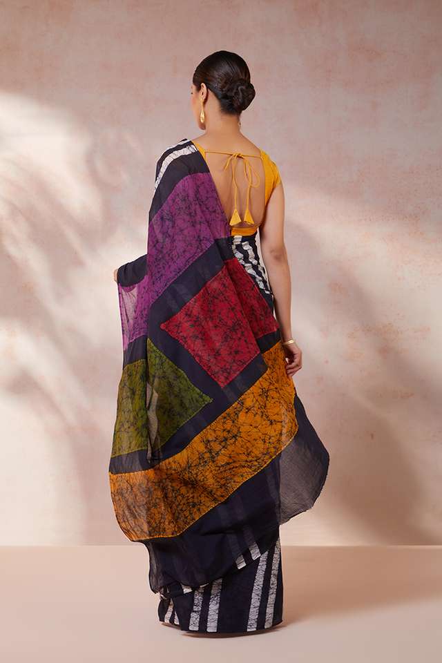 Black Pure Cotton Batik Saree thumbnail image number null