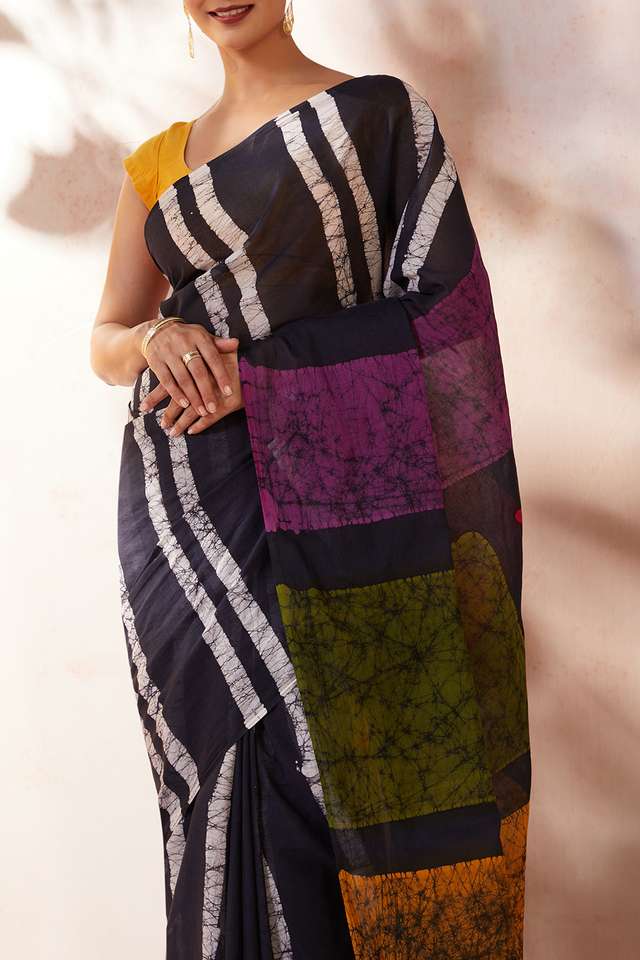 Black Pure Cotton Batik Saree thumbnail image number null
