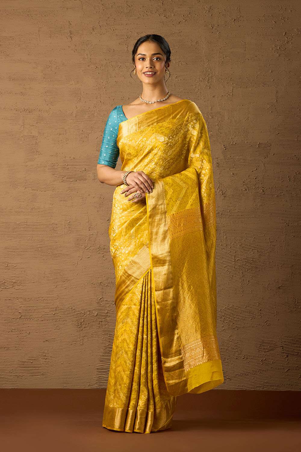 Yellow Woven Pure Silk Crepe Saree image number null