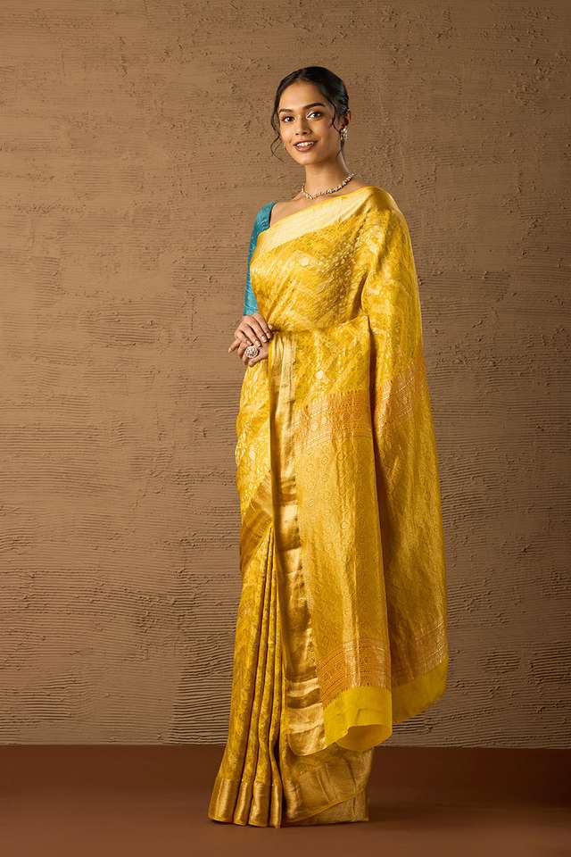 Yellow Woven Pure Silk Crepe Saree thumbnail image number null
