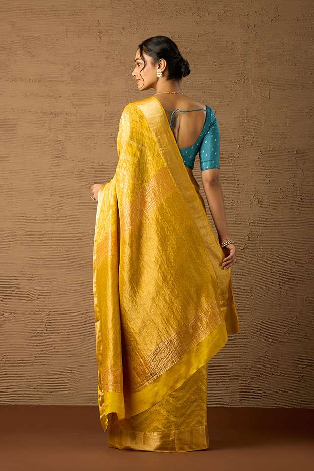 Yellow Woven Pure Silk Crepe Saree thumbnail image number null