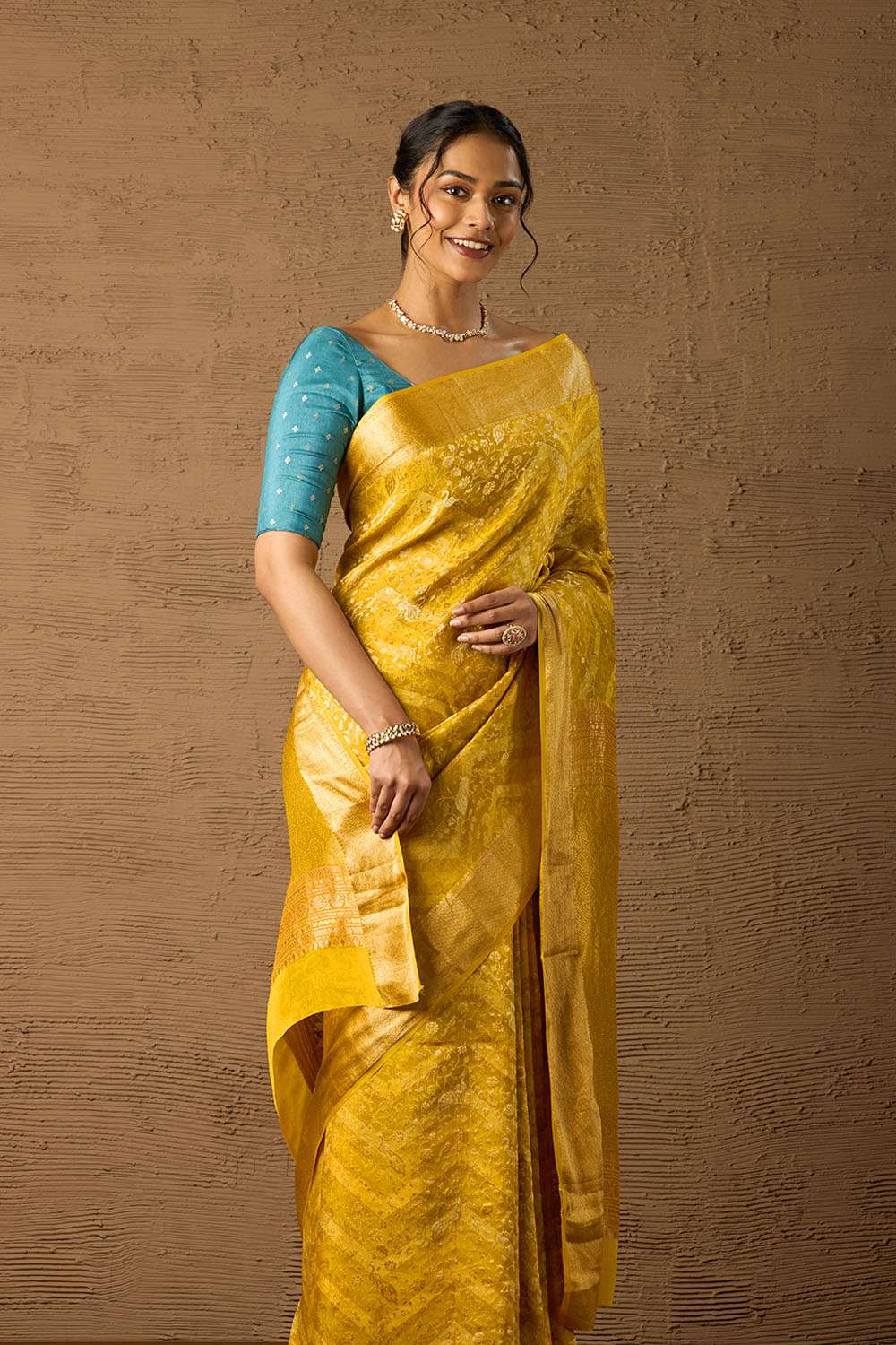 Yellow Woven Pure Silk Crepe Saree image number null