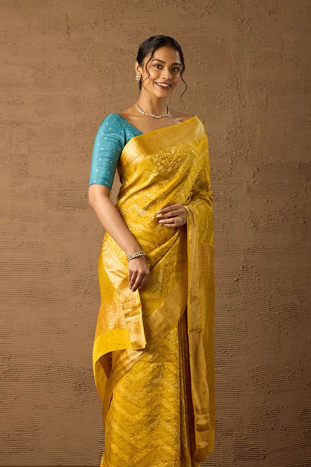 Yellow Woven Pure Silk Crepe Saree thumbnail image number null