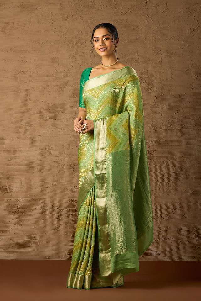 Green Woven Pure Silk Crepe Saree thumbnail image number null