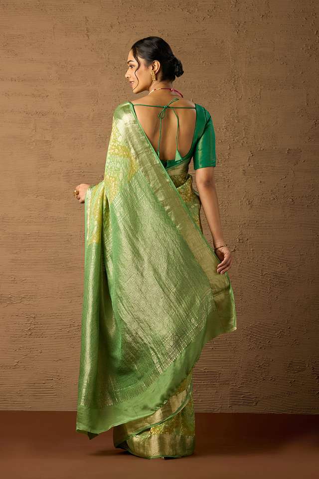 Green Woven Pure Silk Crepe Saree thumbnail image number null