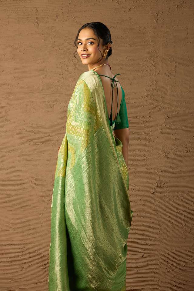Green Woven Pure Silk Crepe Saree thumbnail image number null