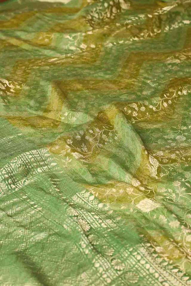 Green Woven Pure Silk Crepe Saree thumbnail image number null