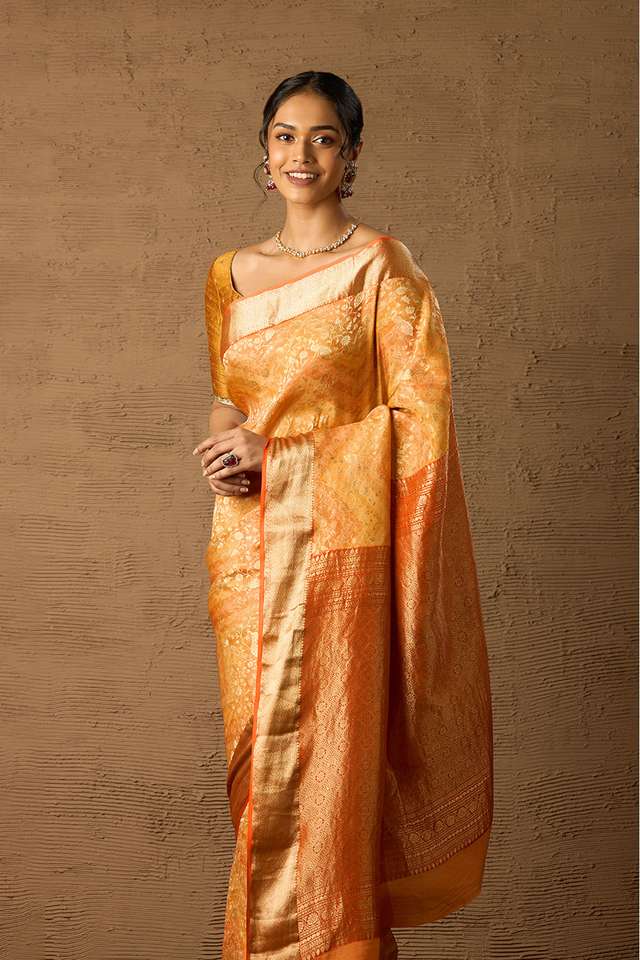 Orange Woven Pure Silk Crepe Saree image number
