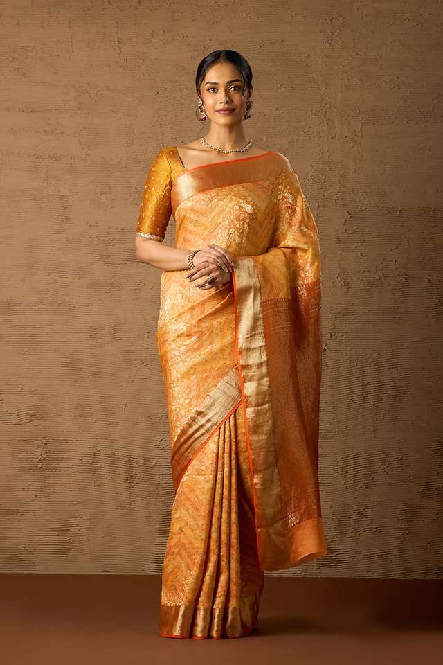 Orange Woven Pure Silk Crepe Saree thumbnail image number null