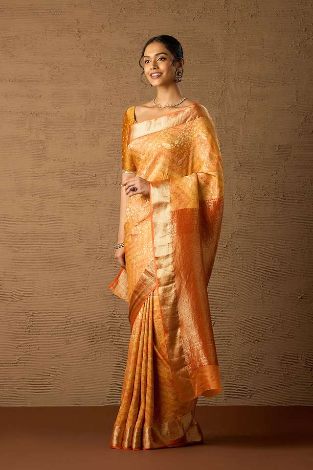 Orange Woven Pure Silk Crepe Saree thumbnail image number null