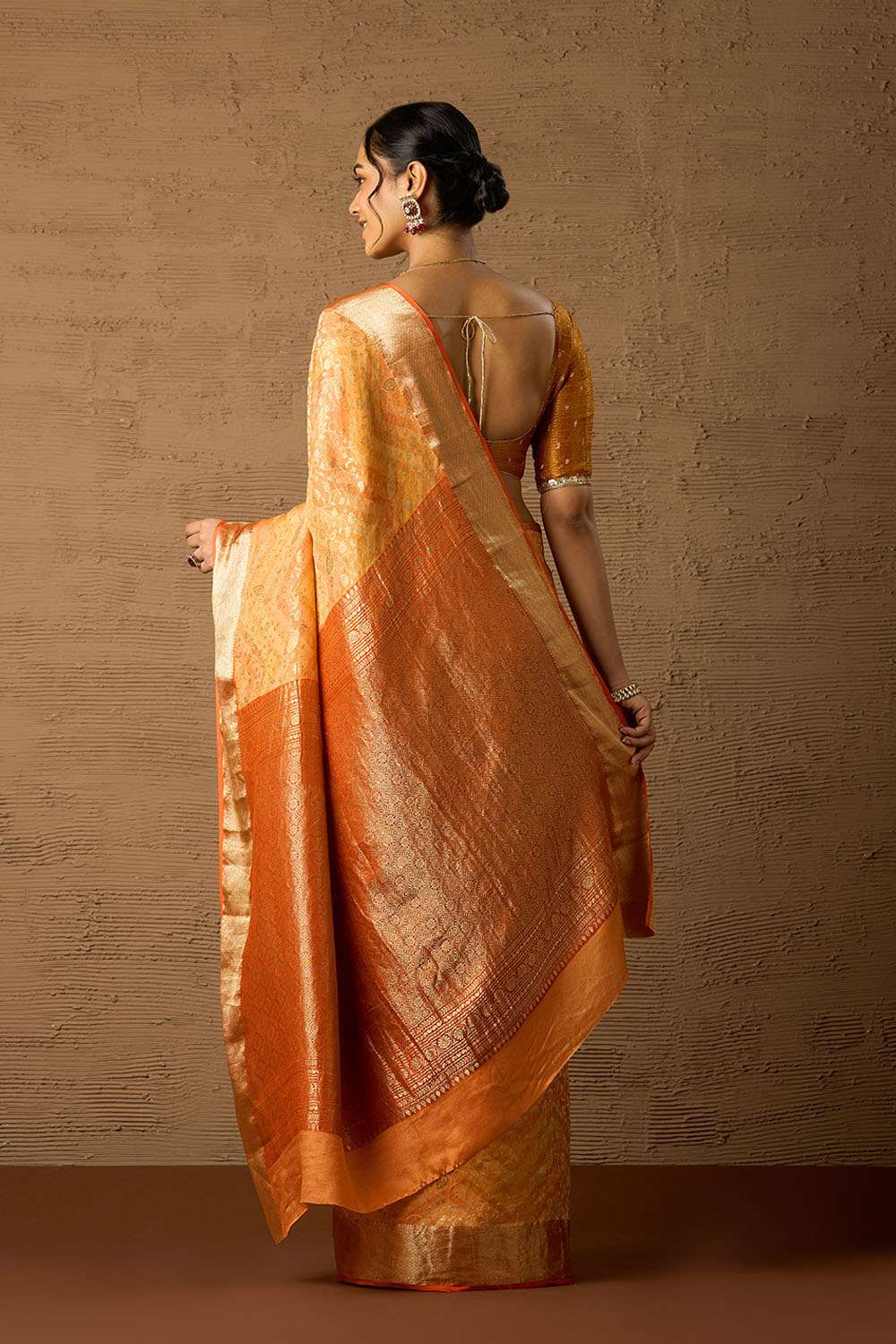 Orange Woven Pure Silk Crepe Saree image number null