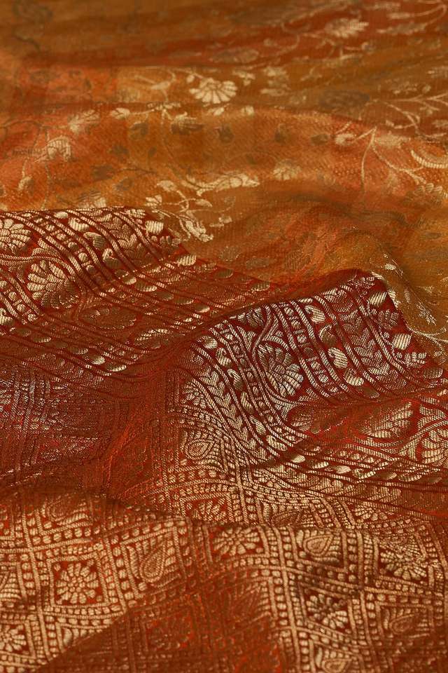 Orange Woven Pure Silk Crepe Saree thumbnail image number null