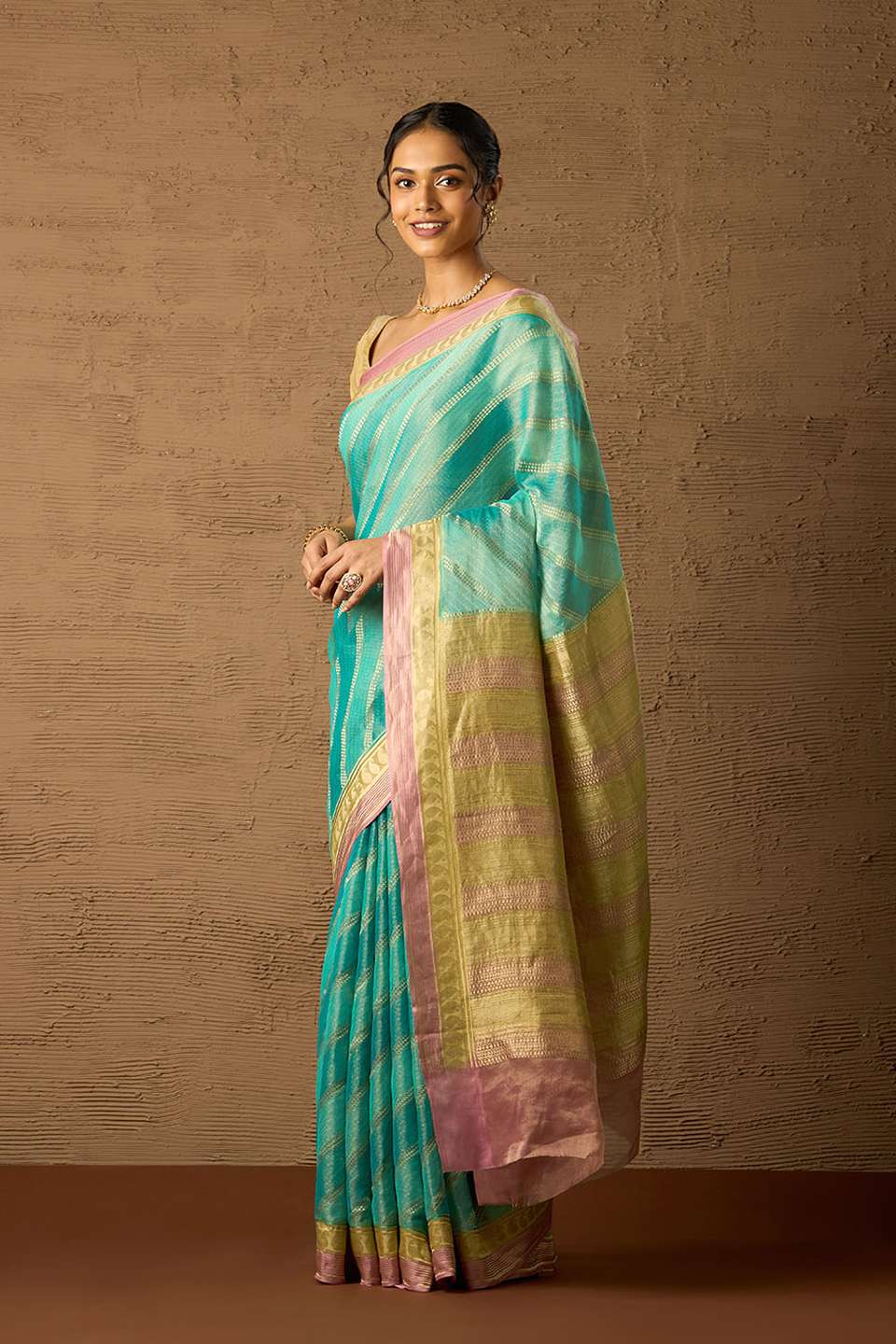 Blue Woven Pure Georgette Tissue Saree