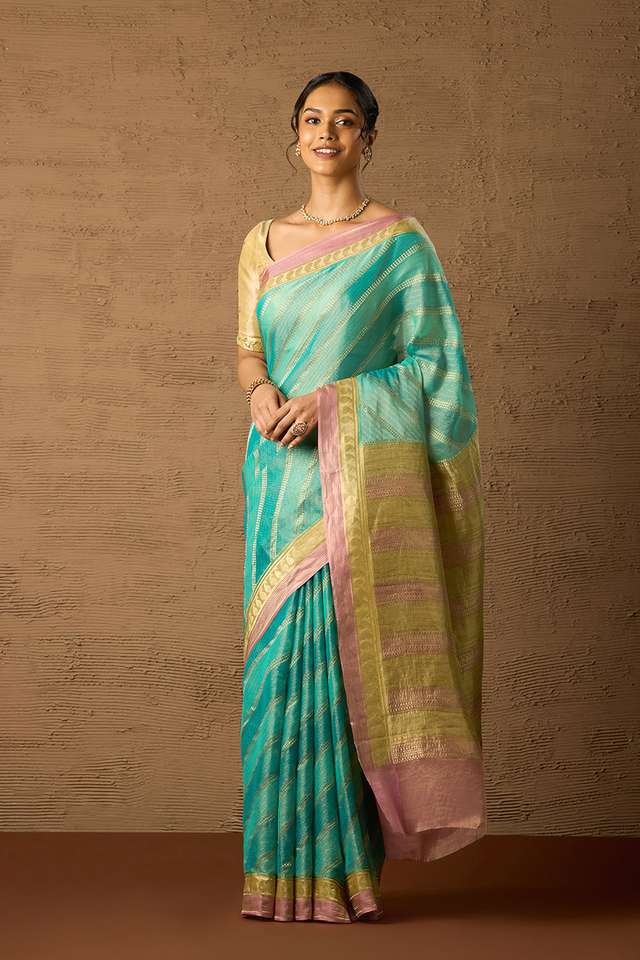 Blue Woven Pure Georgette Tissue Saree thumbnail image number null