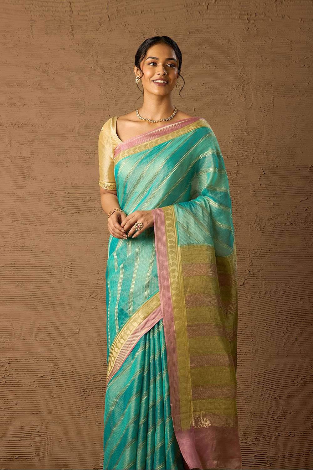 Blue Woven Pure Georgette Tissue Saree image number null