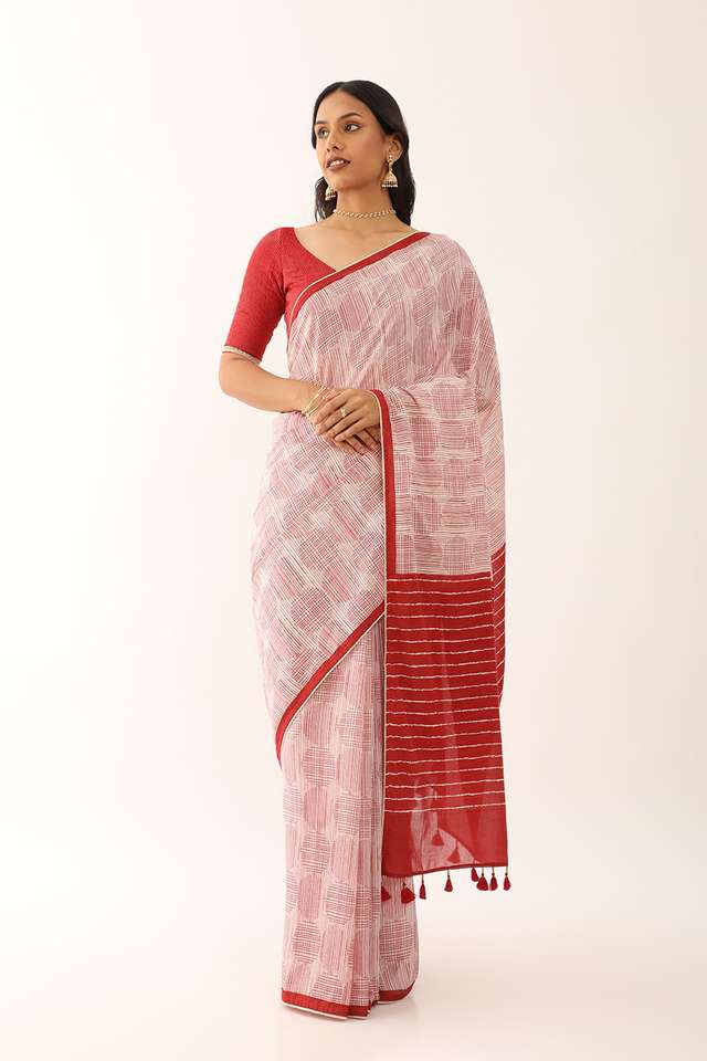Off White Screen Printed Pure Cotton Saree image number