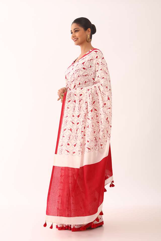 Off White Screen Printed Pure Cotton Saree thumbnail image number null