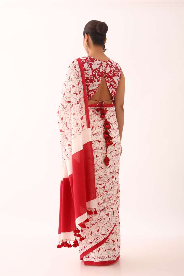 Off White Screen Printed Pure Cotton Saree thumbnail image number null