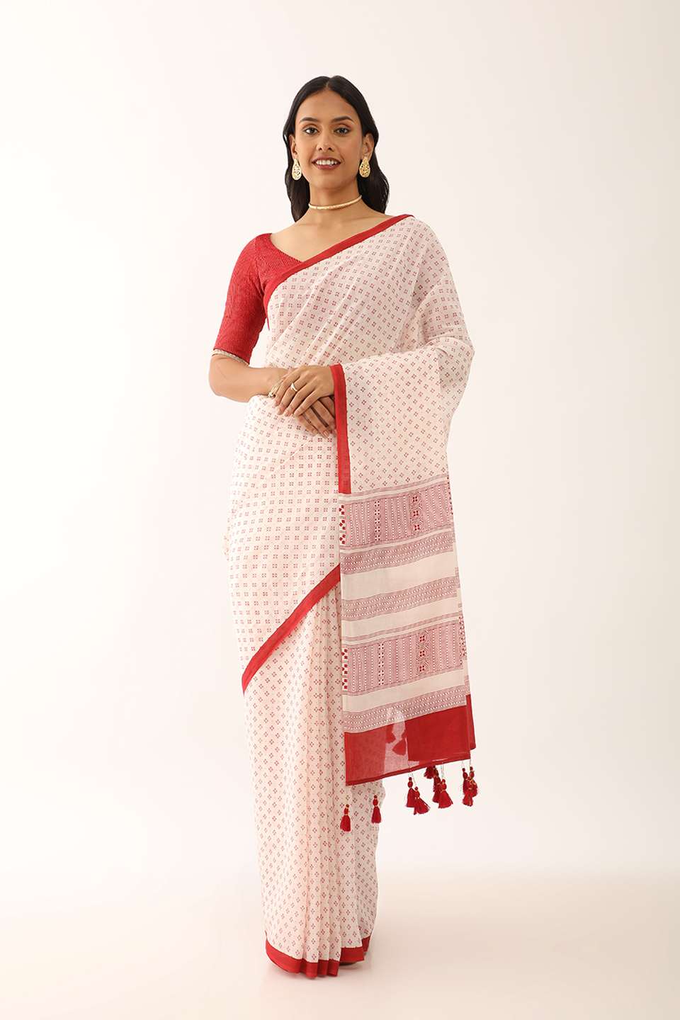 Off White Screen Printed Pure Cotton Saree