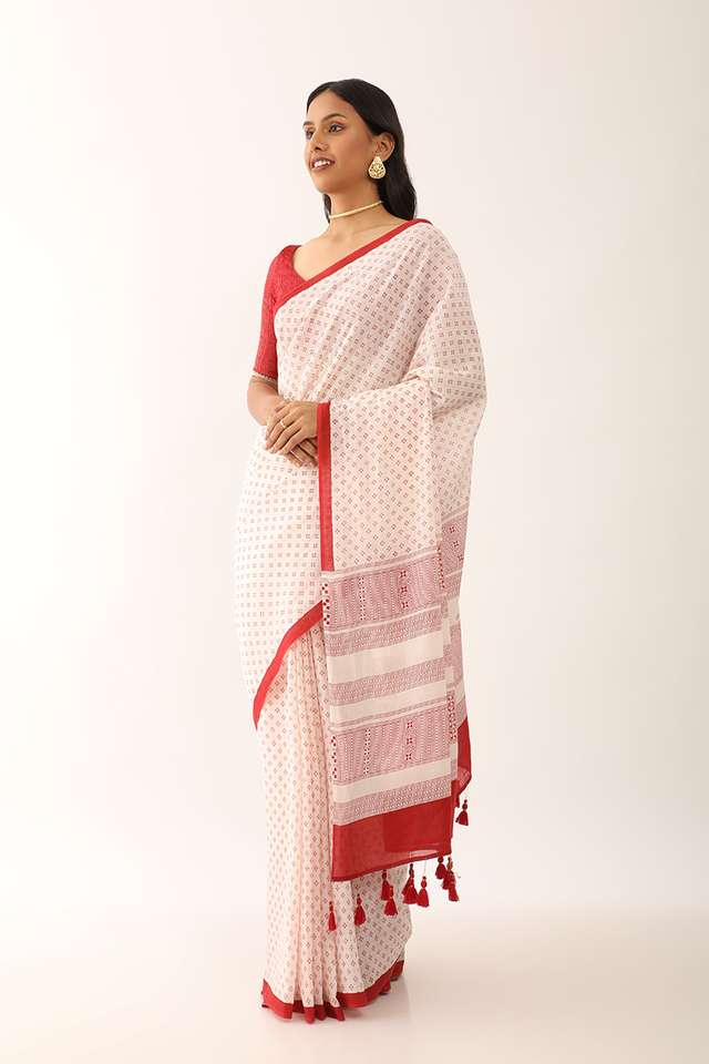 Off White Screen Printed Pure Cotton Saree thumbnail image number null