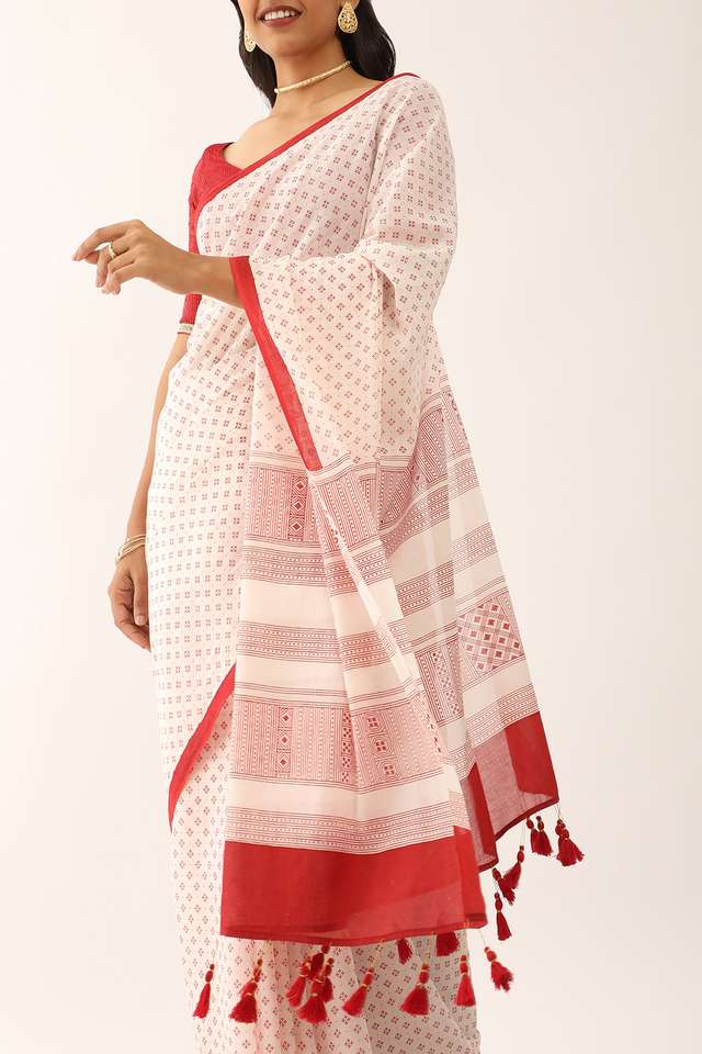 Off White Screen Printed Pure Cotton Saree thumbnail image number null