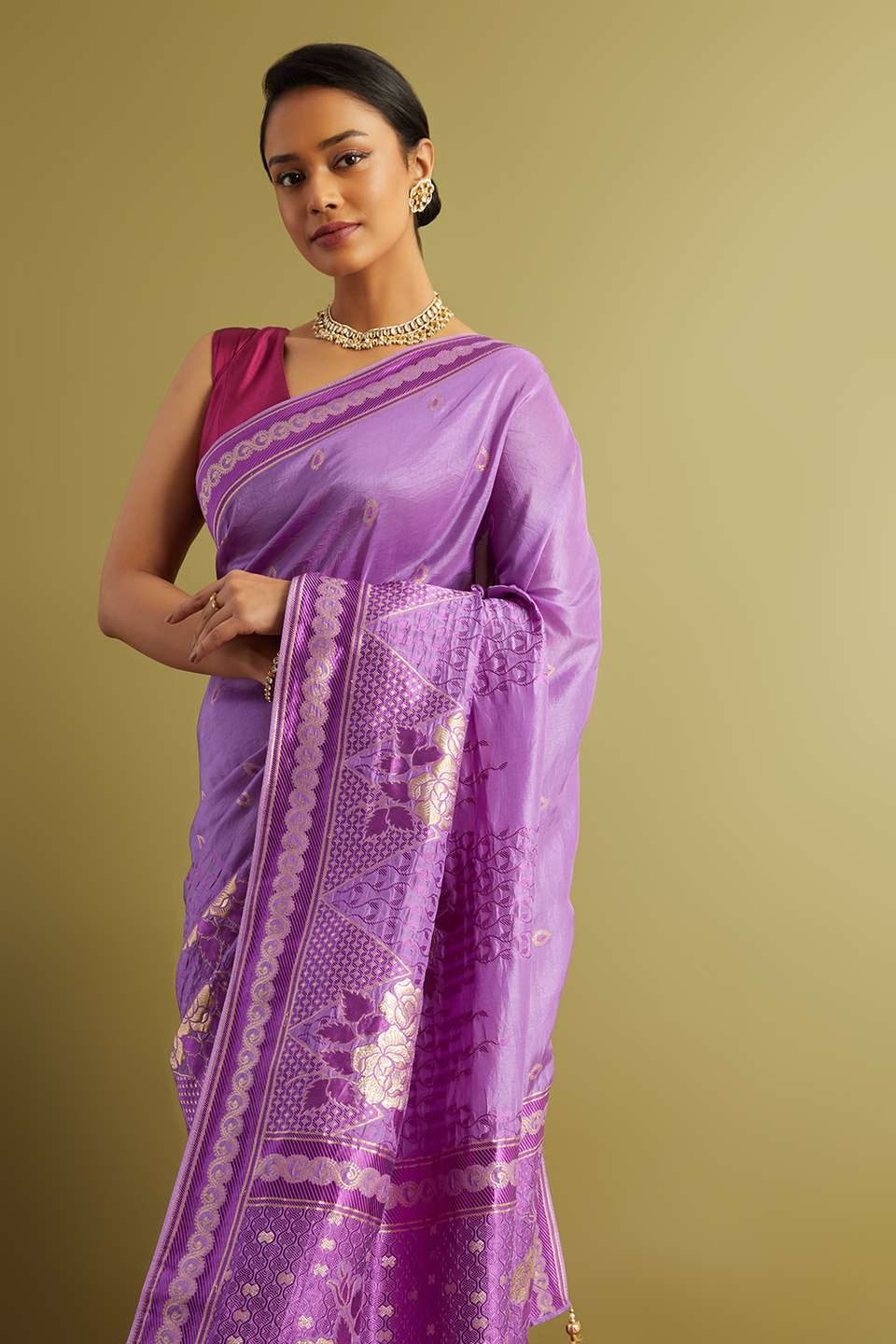 Purple Woven Viscose Luxe Saree
