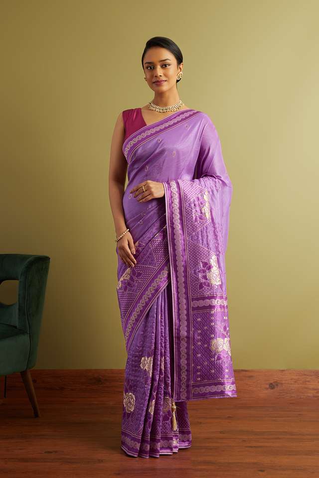 Purple Woven Viscose Luxe Saree thumbnail image number null