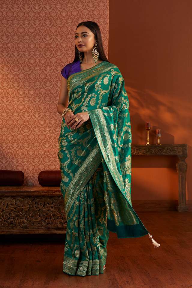 Green Woven Luxe Saree thumbnail image number null