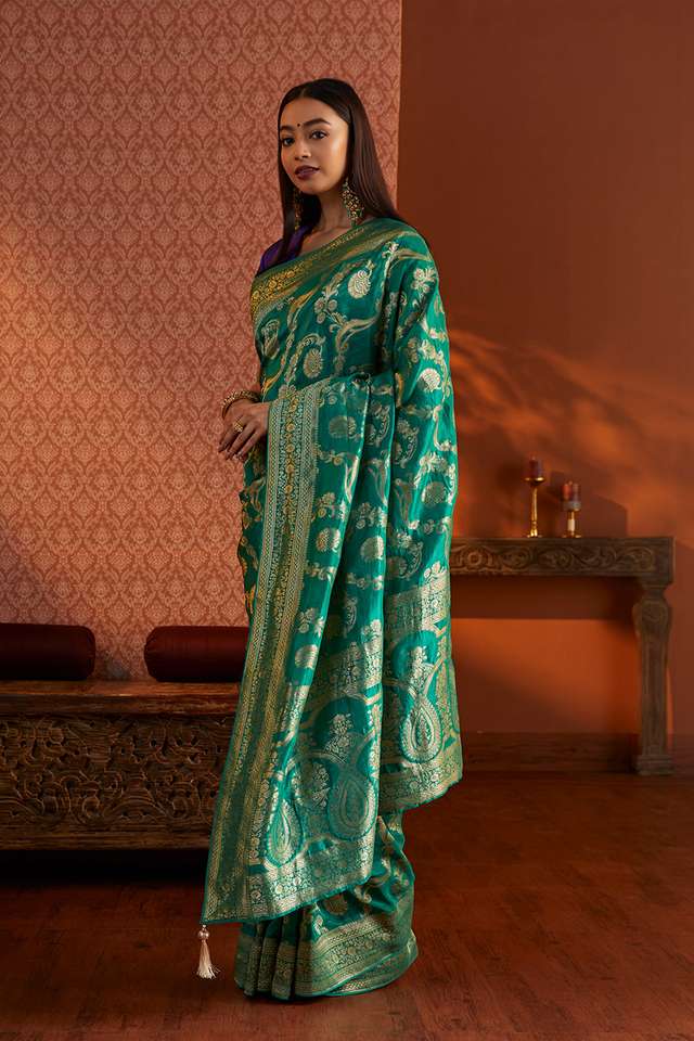 Green Woven Luxe Saree thumbnail image number null