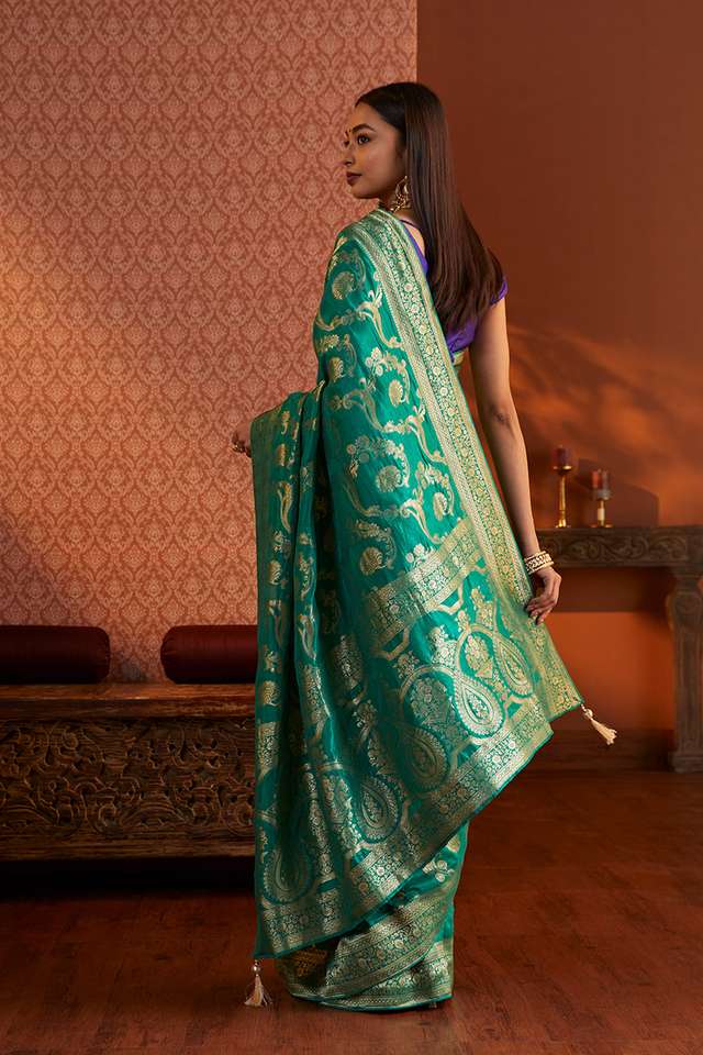 Green Woven Luxe Saree thumbnail image number null