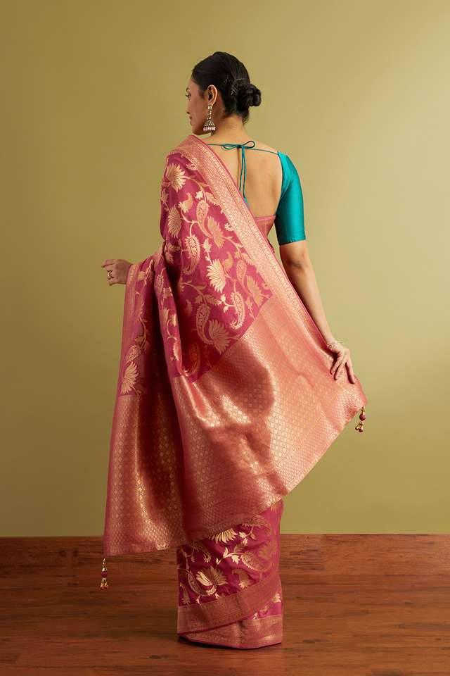 Maroon Woven Viscose Luxe Saree thumbnail image number null