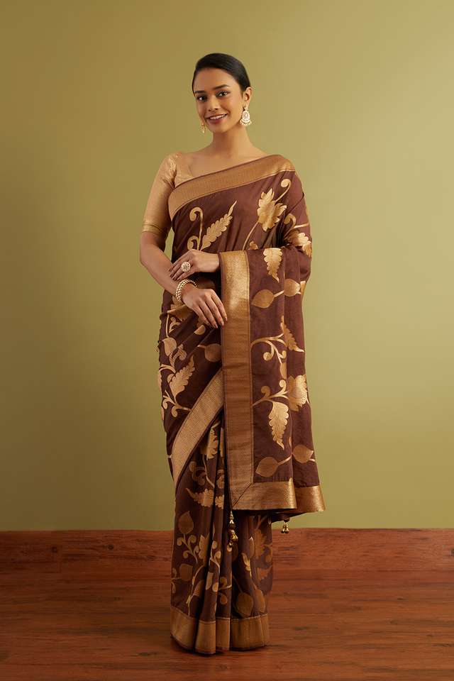 Brown Woven Viscose Luxe Saree image number