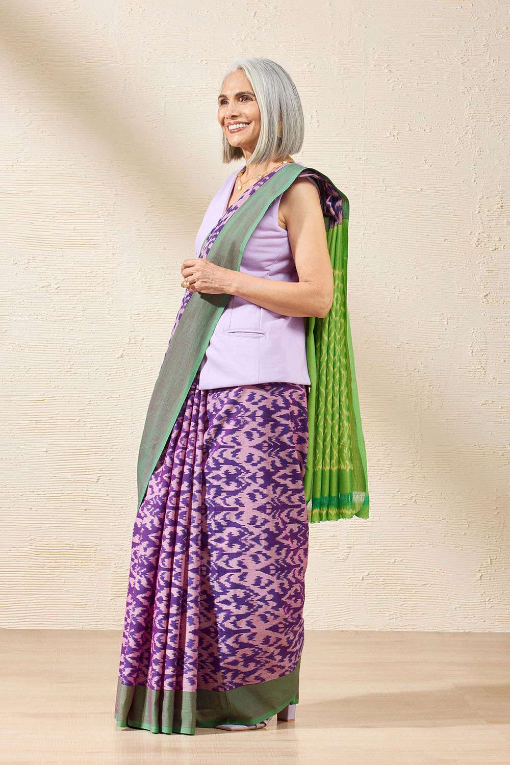 Violet Pochampalli Pure Cotton Ikat Saree image number null