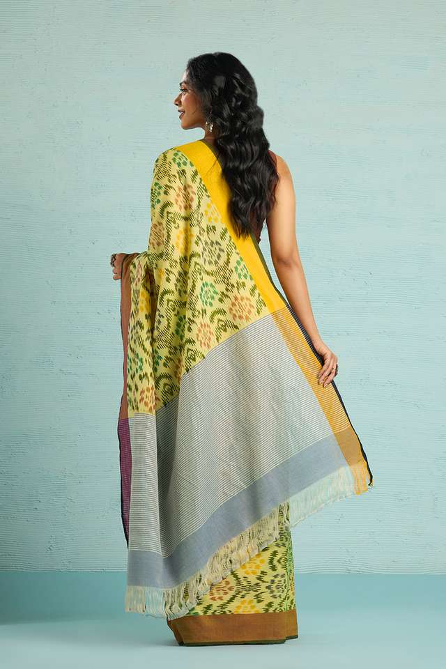Yellow Pochampalli Pure Cotton Ikat Saree thumbnail image number null