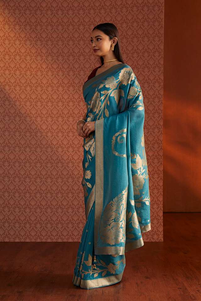 Blue Woven Luxe Saree thumbnail image number null