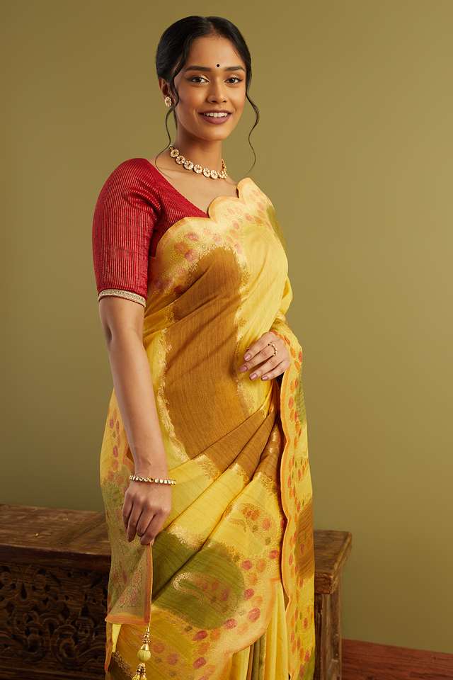 Yellow Woven Viscose Luxe Saree image number