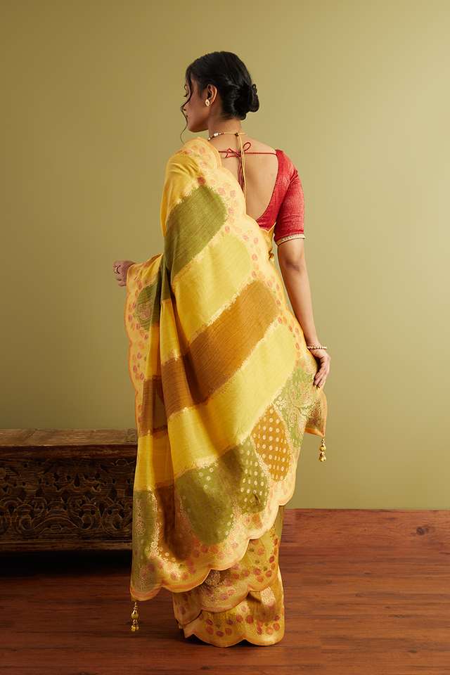 Yellow Woven Viscose Luxe Saree thumbnail image number null