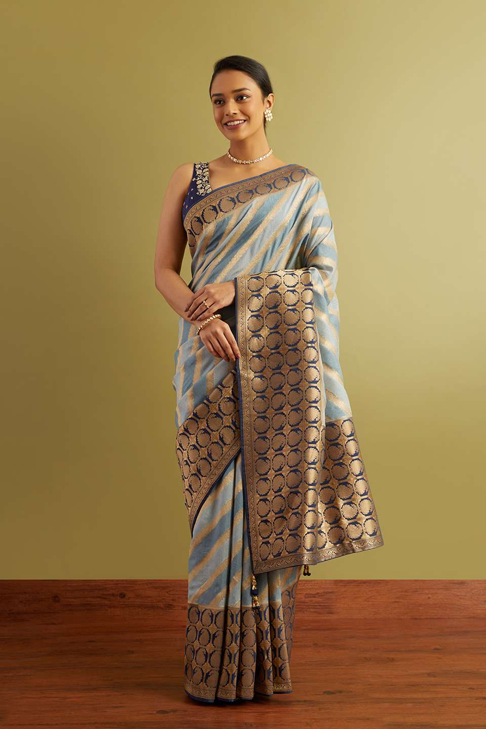 Blue Woven Viscose Luxe Saree