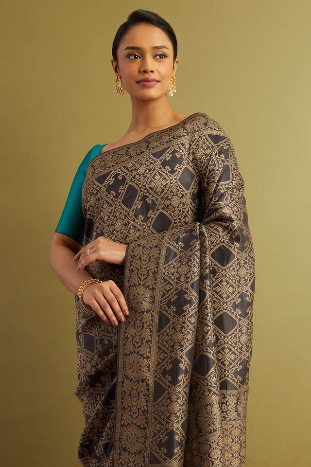 Black Woven Viscose Luxe Saree image number