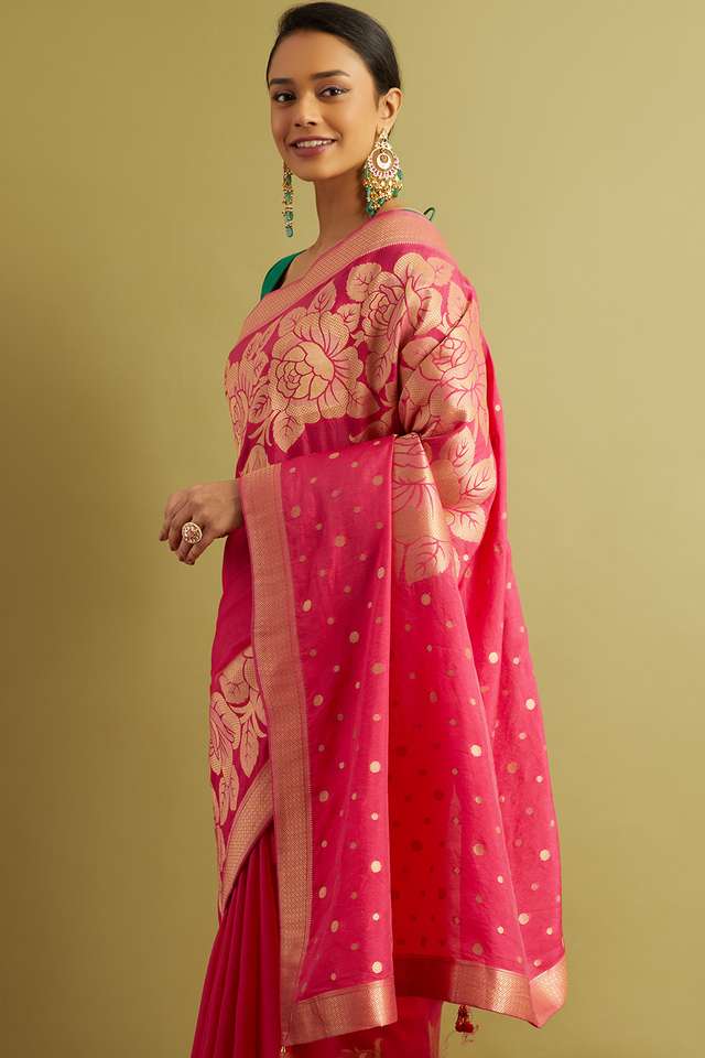 Pink Woven Viscose Luxe Saree thumbnail image number null
